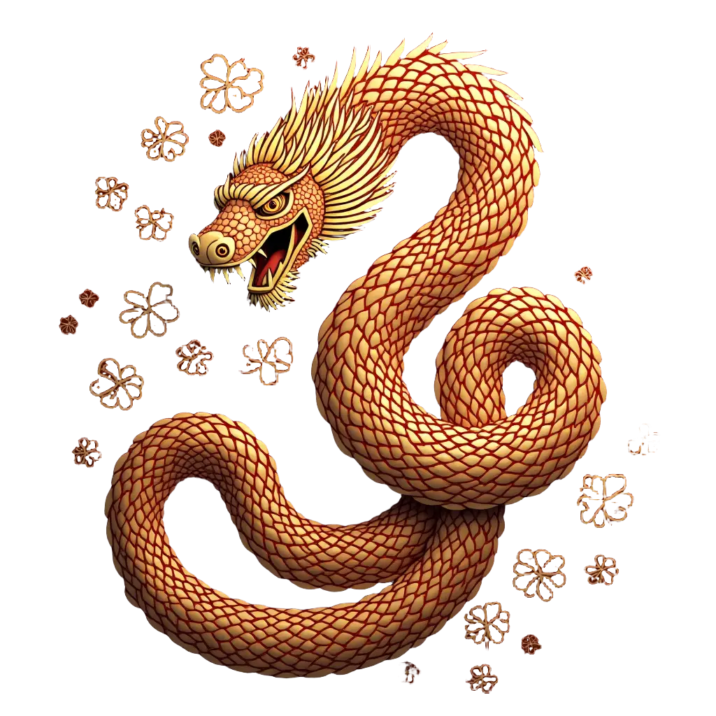 Golden Dragon with Cherry Blossoms